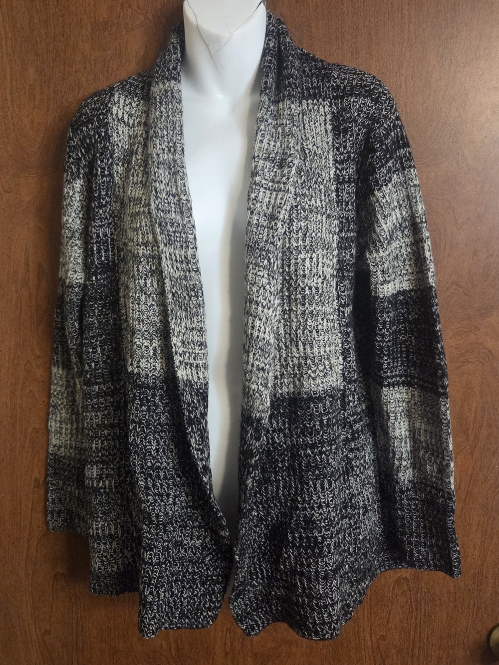 Marled Black & Cream Open-Front Women's Cardigan Sweater